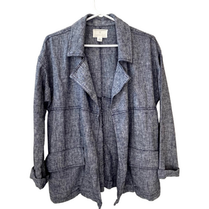 Caslon Lightweight Linen Blend Denim Jacket Open Front Blazer Relaxed Fit XS-M